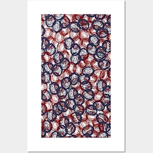 USA, American, Patriotic, Red, White, and Blue Hand-Drawn Spiral Pattern Posters and Art